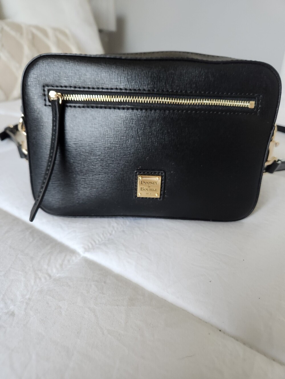 Dooney & Bourke Black Saffiano-Texture  Bag with Gold Hardware